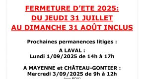FERMETURE DES BUREAUX EN AOÛT 2025
